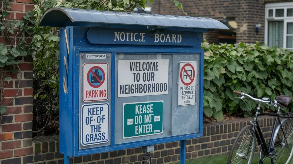 external notice board for residential neighbourhood welcome and public information display outdoors
