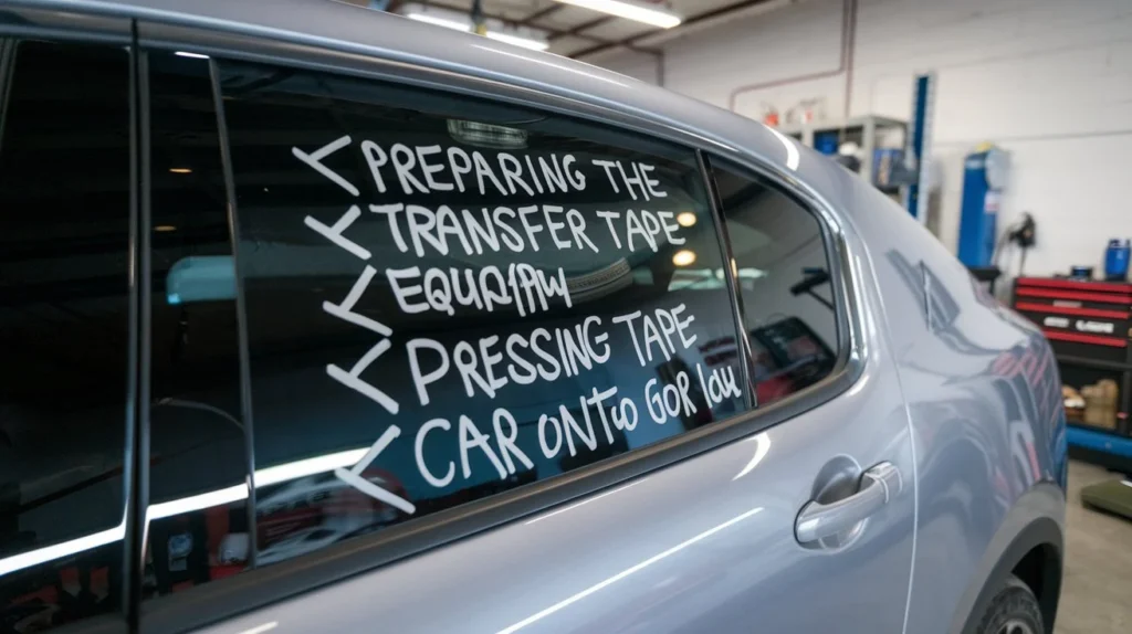 How to Put Car Decals On: A Step-by-Step Guide 3 Car decal alignment using masking tape and transfer tape, illustrating how to apply car decals without air bubbles