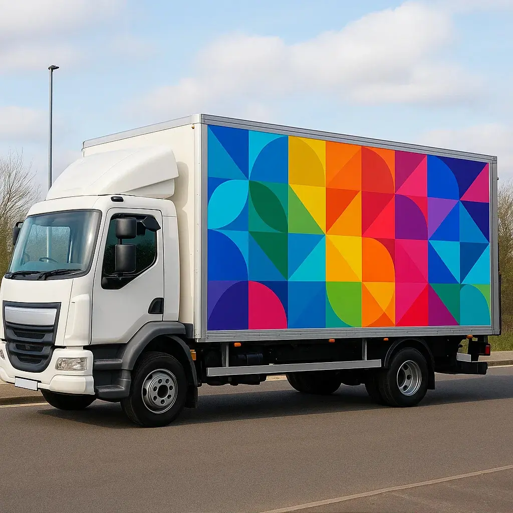 Design Lorry Graphics and Install Them on Your Truck Easily 1 Modern lorry graphics wrap design featuring full-colour vinyl graphics, ideal for UK truck branding and professional fleet vehicle installation.