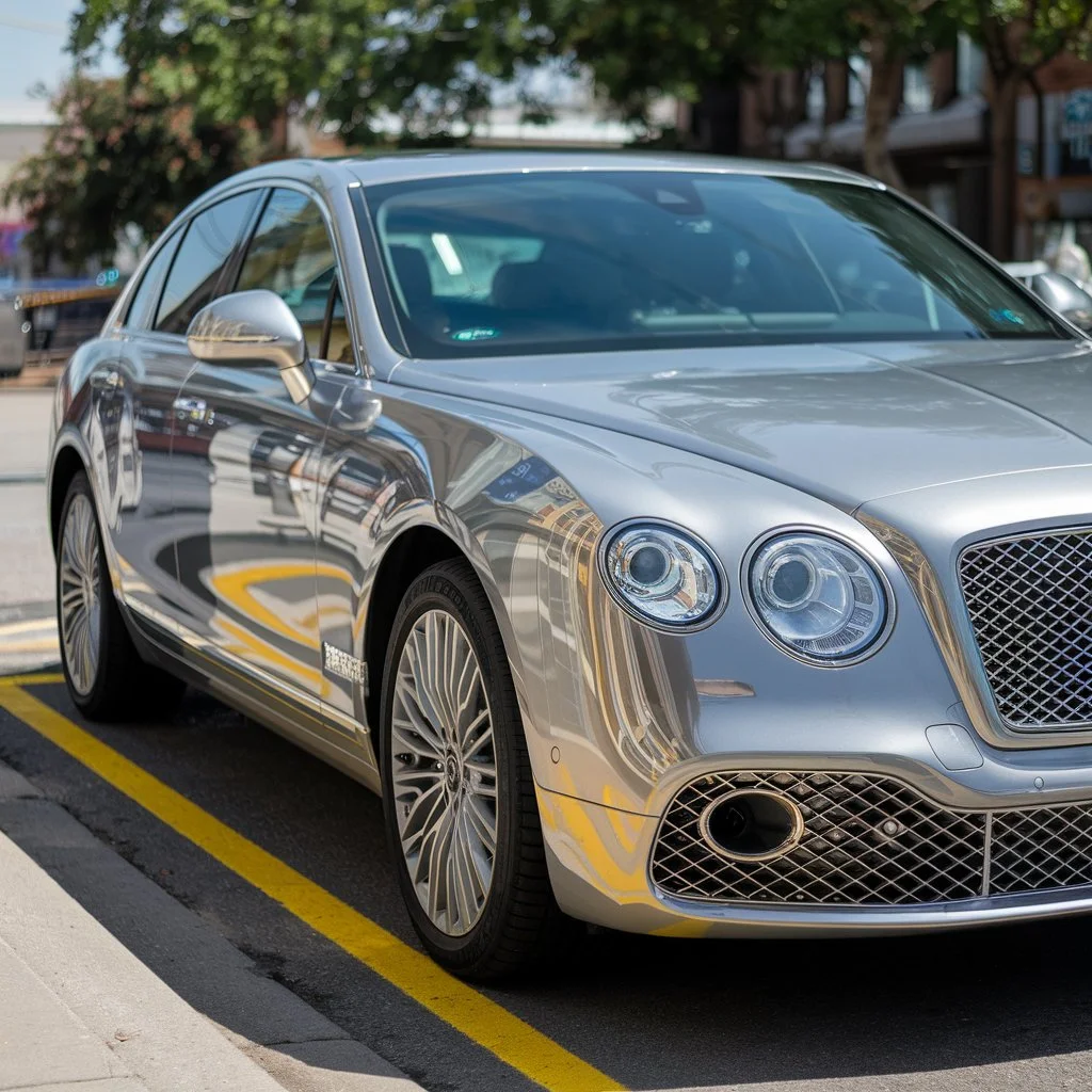 Luxury sedan with a chrome car wrap, highlighting mirror-like finish and long-term visual impact