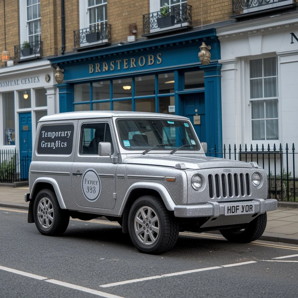 Temporary vehicle graphics applied to branded company van for short term promotional advertising on UK high street