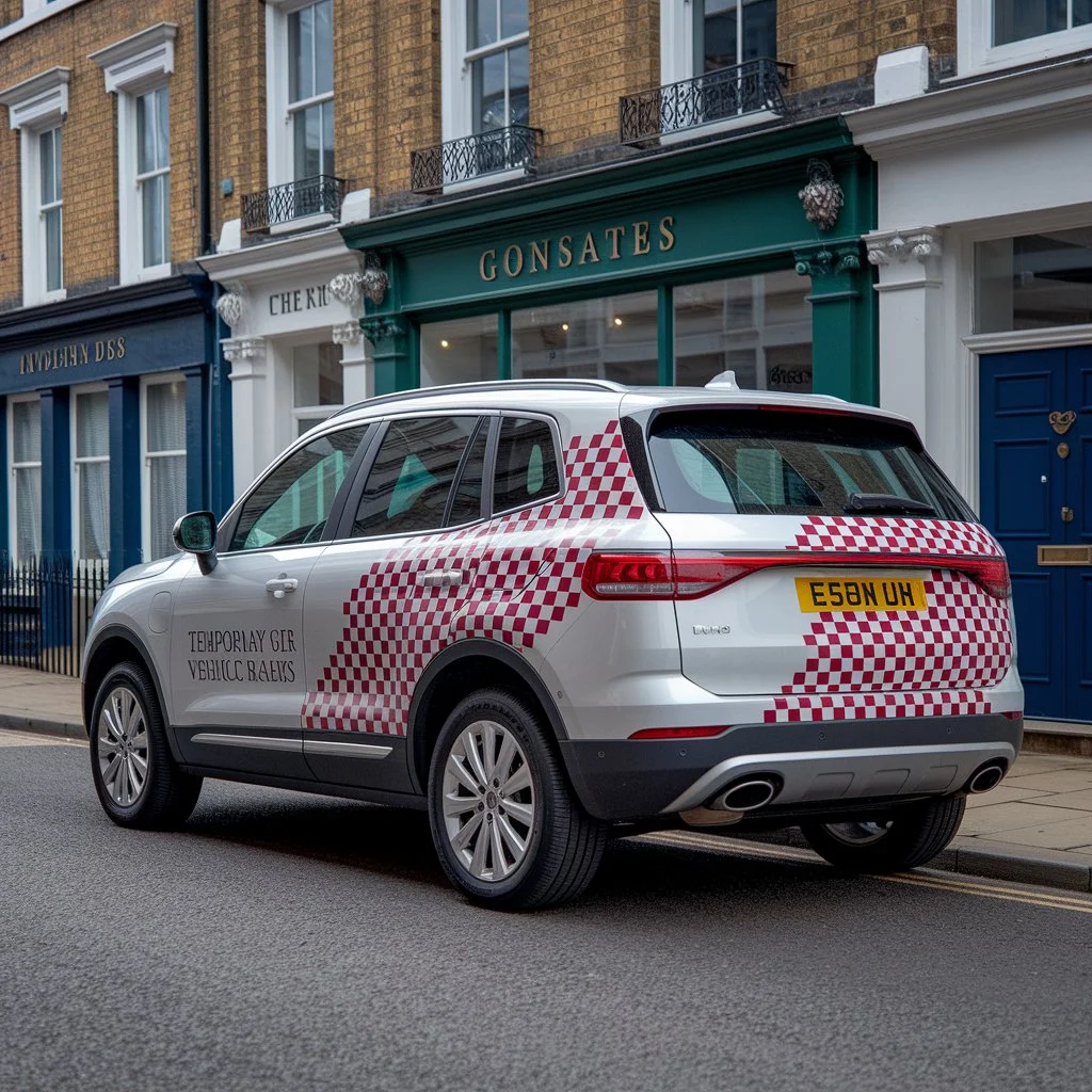 Creative temporary vehicle graphics ideas shown on SUV with part wrap branding for local business marketing